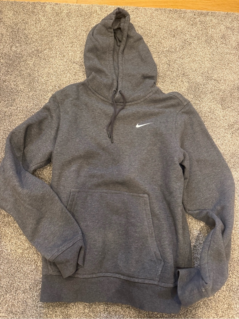 Nike Charcoal Gray Pullover Hoodie with White Swoosh